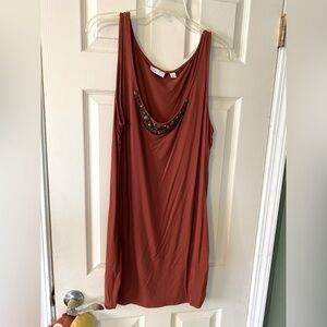 New York & company Rust Sleeveless tank top Beaded neckline XL missing beads